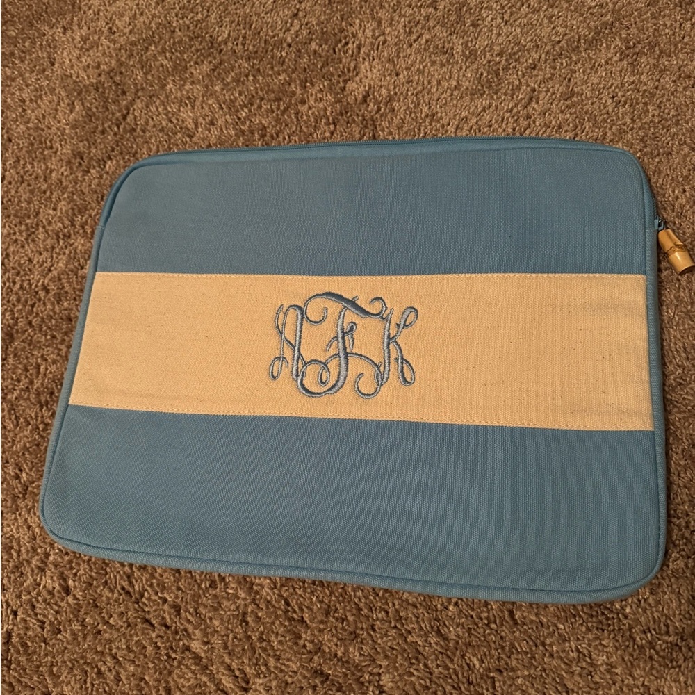 Blue and Cream Monogrammed Laptop Sleeve